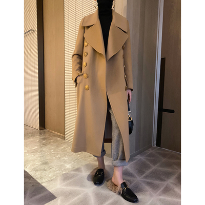 2018冬装新款女设计感小众赫本大衣长款过膝高冷气质羊毛呢子外套