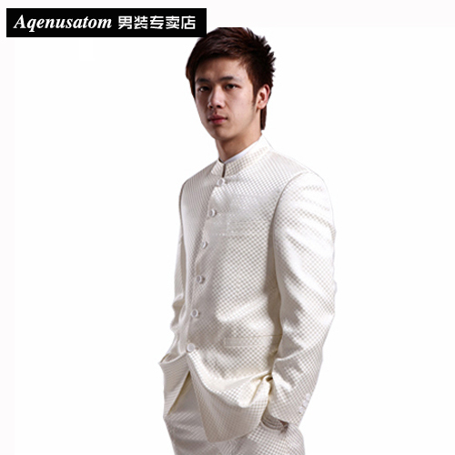英国亚格斯丹 中华立领青年装 白色唐装结婚礼