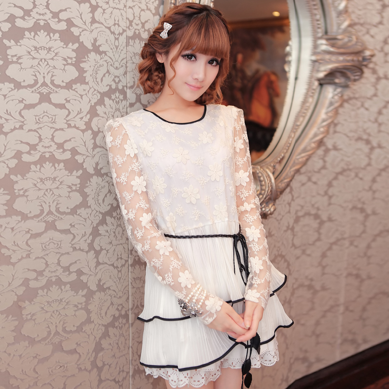 日韩百搭蕾丝雪纺衫...