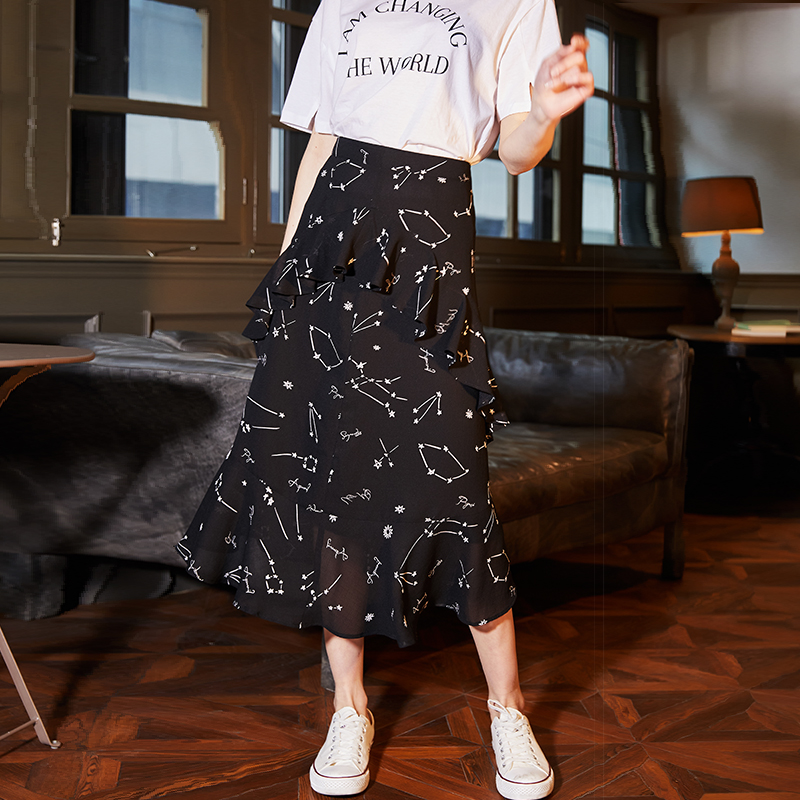 Tonlion skirt 2018 new pattern Irregular black Paige longuette leisure time Korean Edition fish tail Chiffon Dressin the Women's clothing/Boutique , Skirts category - from Buy2taobao.com to provide professional Taobao agent buy service
