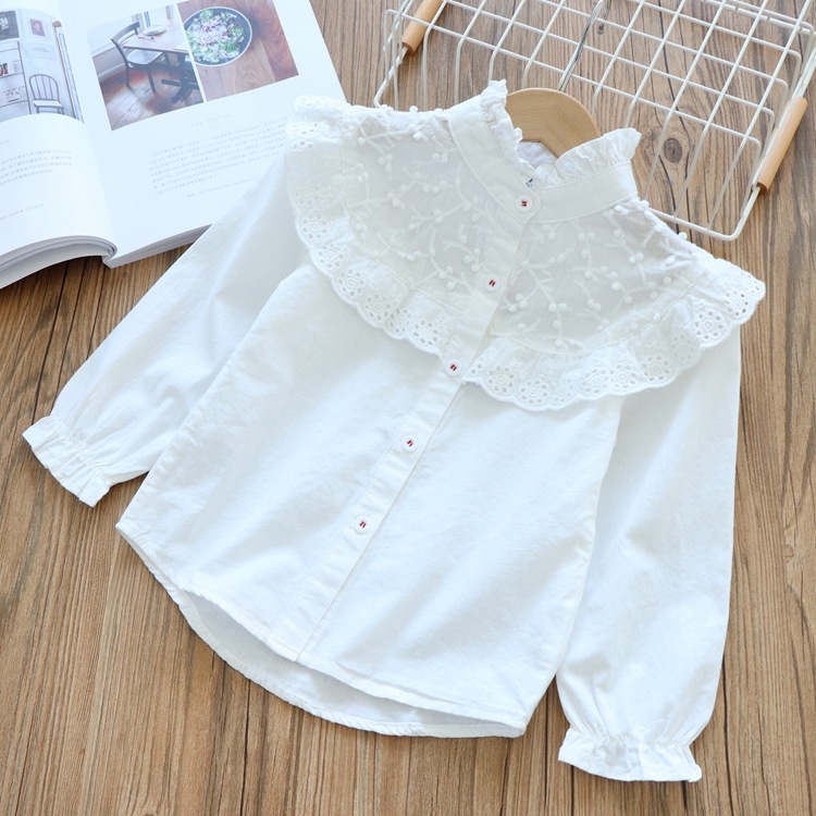 19 spring and autumn New products Korean Edition Baby unlined upper garment girl pure cotton lace shirt Sweet Lotus Stand collar White shirtin the Children/Baby/Family fitted , Shirt category - from Buy2taobao.com to provide professional Taobao agent buy service