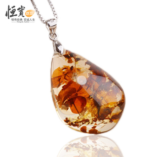  罕见花珀金珀吊坠 随形水滴形吊坠 天然琥珀蜜蜡精美爆花 女款