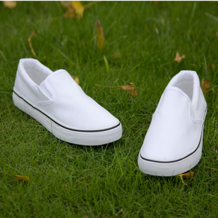  包邮韩版潮白色帆布鞋女一脚蹬 懒人鞋 手绘鞋护士鞋学生布鞋子