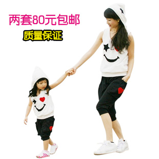  儿童装 沙滩韩版亲子装夏装款母女装母子装亲子套装休闲套装