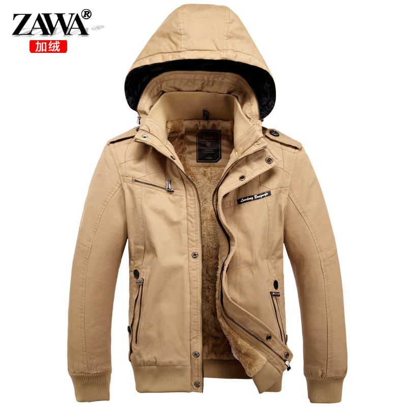 zawa <em>冬款</em>夹克<em>男装</em>加绒保暖<em>韩版</em>修身休闲立领