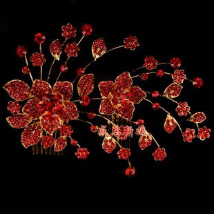  新娘饰品盘头发头饰大皇冠韩版结婚婚纱韩式旗袍礼服配饰红色头花