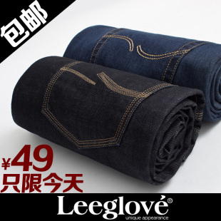  包邮 力拉Lee glove黑色牛仔裤男士春款韩版潮修身直筒长裤子大码