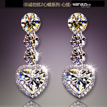 E430 set auger Austrian crystal heart crystal earrings, 925 sterling silver needle colored gems no ear pierced ear clip