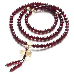  泉冰石 天然水晶饰品 正品酒红石榴石108颗佛珠多层手链女 民族风