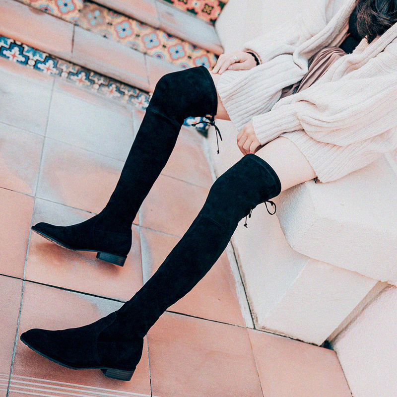 Flat bottom Knee boots Show thin Elastic force 2018 Autumn and winter Europe and America Flat heel Boots High cylinder Knight boots long and tube-shaped Women's Bootsin the Women's Shoes, Boots category - from Buy2taobao.com to provide professional Taobao agent buy service