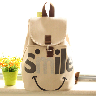  韩版新款女包可爱双肩包潮笑脸包帆布包包中学生书包日系背包