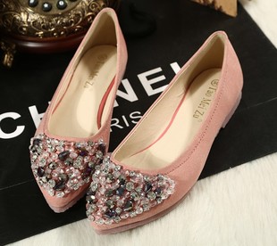  水钻石平底女鞋 真皮平跟单鞋 水晶休闲春鞋 春季新款婚鞋