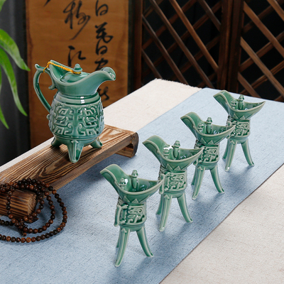 陶瓷仿古酒具套装摆件汉代三足酒壶酒杯古代酒樽爵杯拍摄道具