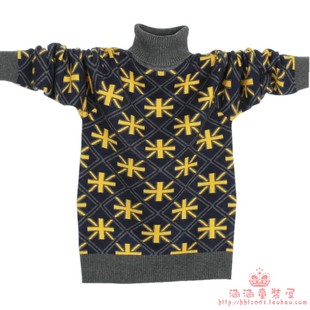 冬季新款双层加厚男童毛衣两翻高领儿童羊毛衫中大童羊绒衫针织衫