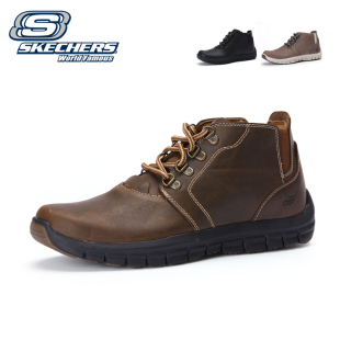  skechers斯凯奇工装靴男休闲短靴真牛皮短筒时尚潮鞋 油牛皮63478