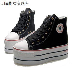  超厚底高帮鞋松高鞋高跟帆布鞋韩版高邦球鞋松糕鞋潮女鞋板鞋