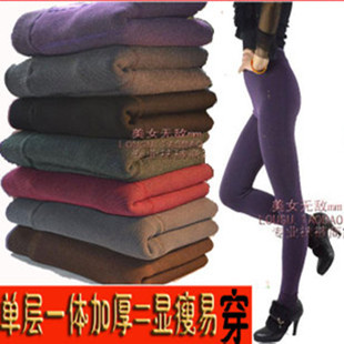 秋冬新品女士加绒加厚显瘦加长一体单层踩脚打底裤无缝保暖裤包邮