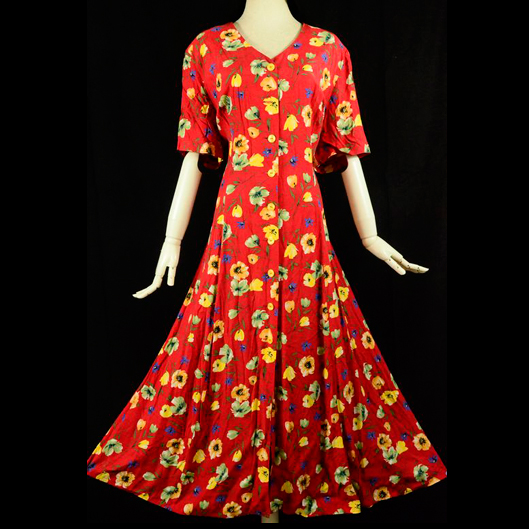 OW-UP]英国带回70s vintage红色碎花连衣裙 -