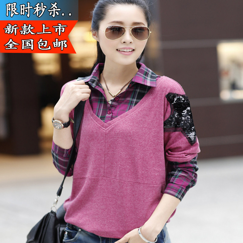 森马女装2013秋装新款艾格长袖T恤<em>女士</em>套头假