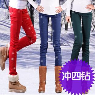  包邮秋冬爆款彩色加绒加厚铅笔裤显瘦修身保暖女大码打底裤牛仔裤