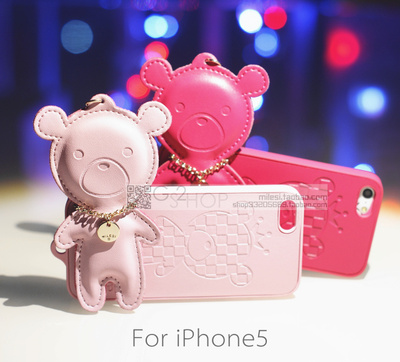 标题优化:爆款包邮韩国苹果5S手机壳可爱大熊苹果iPhone5保护套 送膜防尘塞
