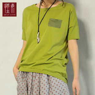 小愚小春 2013夏季新款棉麻宽松女装 休闲舒适圆领内印花女式T恤