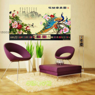  超薄康巴丝数码电子万年历风景LED电子挂钟山水画部分省包邮
