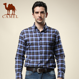 CAMEL骆驼男装 正品 春季新款时尚休闲格子衬衣 男长袖衬衫