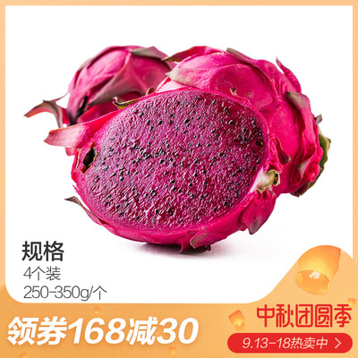 海南蜜宝红心火龙果4个(中果)250-350g/个 新鲜水果现摘实惠装