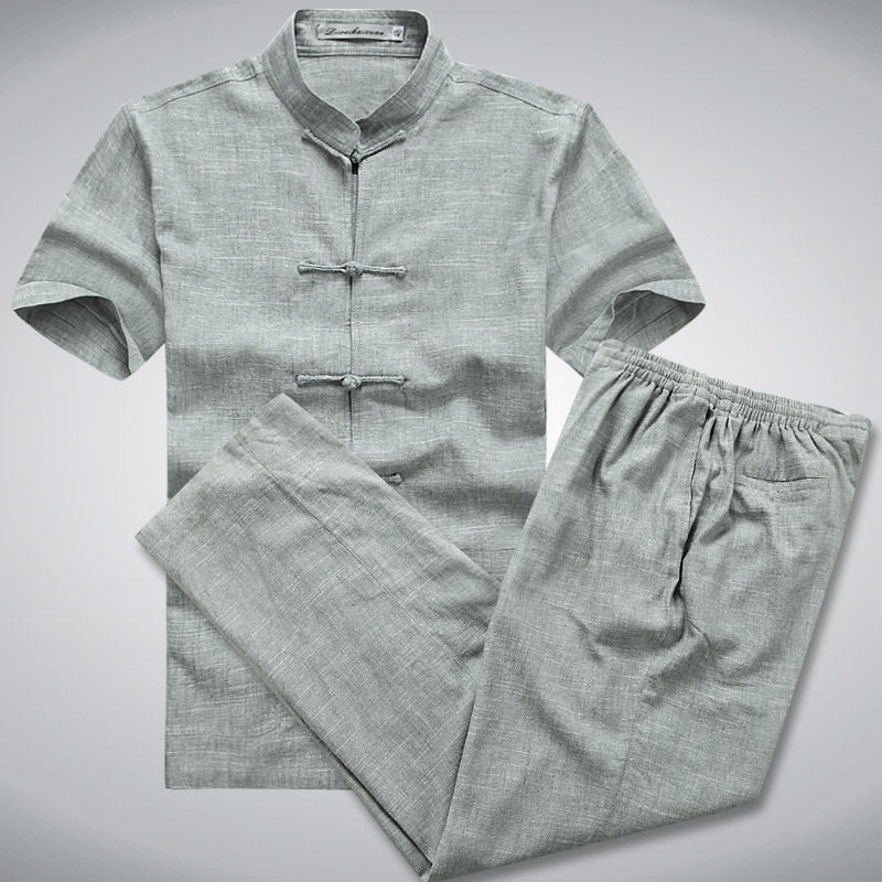 Clothing men's cotton short sleeve new clothing old denim cotton linen pants suit linen short sleeve shirt