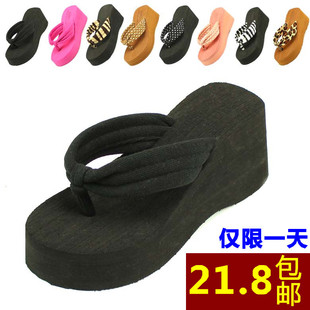  特价包邮夏季新款超高坡跟人字拖女防水台厚底松糕沙滩凉拖鞋