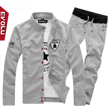 【evolu旗舰店】EVOLU韩版男士卫衣套装 男 秋冬装加绒开衫外套 修身运动套装男装-淘淘搜