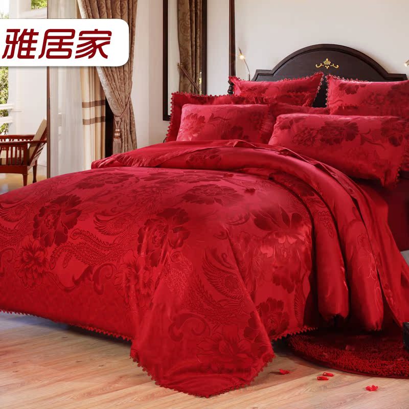 家纺婚庆床上用品四件套 全棉提花婚庆四件套 大红 龙凤婚庆床品 家纺婚庆床上用品四件套 全棉提花婚庆四件套 大红 龙凤婚庆床品