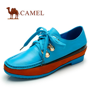  [新款感恩]Camel 骆驼 内增高真皮单鞋 系带拼色休闲女鞋