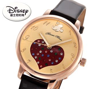 迪士尼disney米奇手表正品皮带闪烁水钻圆形女表TV0121-02