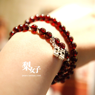  梨家[天然石榴石925泰国纯银绕2周手链] 走在时光里