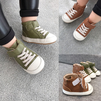 辰辰妈婴童装冬季男宝宝靴子魔术贴1-2岁小童软底防滑婴儿牛皮鞋