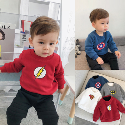 辰辰妈婴童装小童男女宝宝加绒加厚卫衣套头英雄婴儿保暖打底上衣