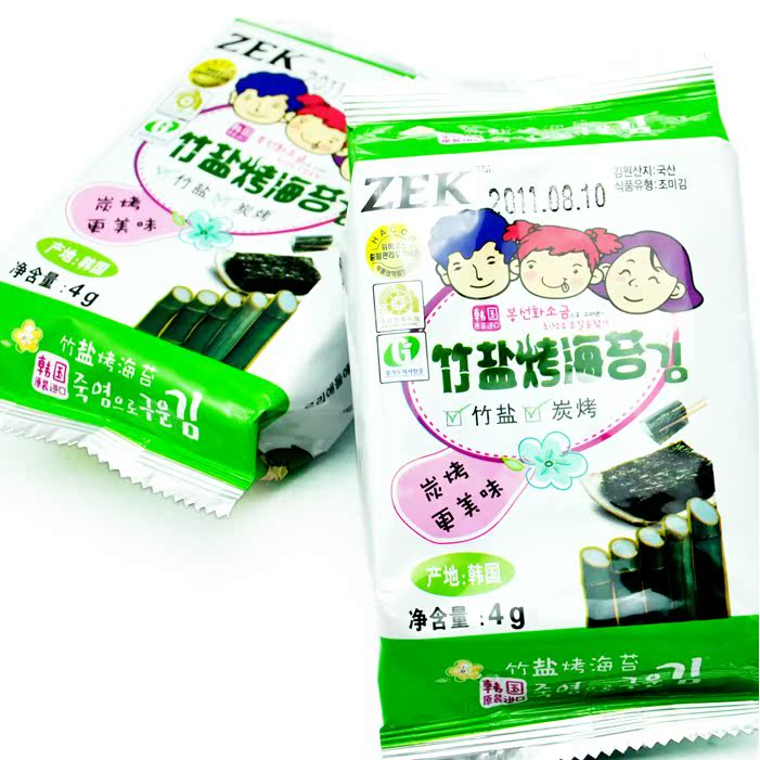零嘴坊休闲食品韩国进口ZEK竹盐烤海苔儿童即食海苔零?5g