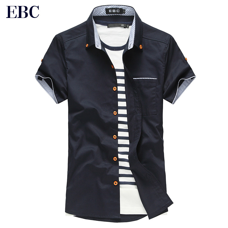 EBC正品 男士短袖衬衫 韩版修身 衬衫 男 短袖 潮 男式休闲衬衣