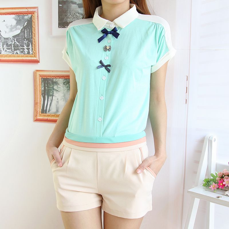 学院风短袖衬衫衬...