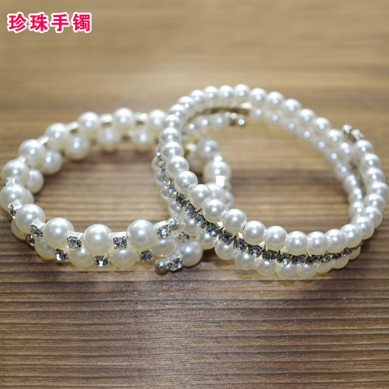 珞薇饰品 韩版夏季新品时尚百搭简洁水钻珍珠多层女手镯批发 珞薇饰品 韩版夏季新品时尚百搭简洁水钻珍珠多层女手镯批发