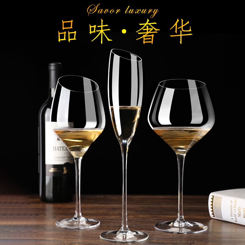 European style household crystal Wine cup originality Oblique Champagne Cup Burgundy Bordeaux Wineglass Gobletin the Tableware , Flagon/Wineglass/Wine , Wineglass category - from Buy2taobao.com to provide professional Taobao agent buy service