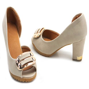  春夏季新款英伦高跟鞋 拼接鱼嘴女鞋粗跟防水台撞色单鞋欧美