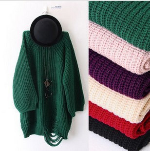 <em>毛衣搭配</em>_包邮 2013春秋冬韩女长款<em>粗线</em>破洞