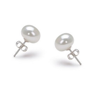 天然淡水珍珠耳钉/925银珍珠耳钉/扁圆9-10mm买二送一