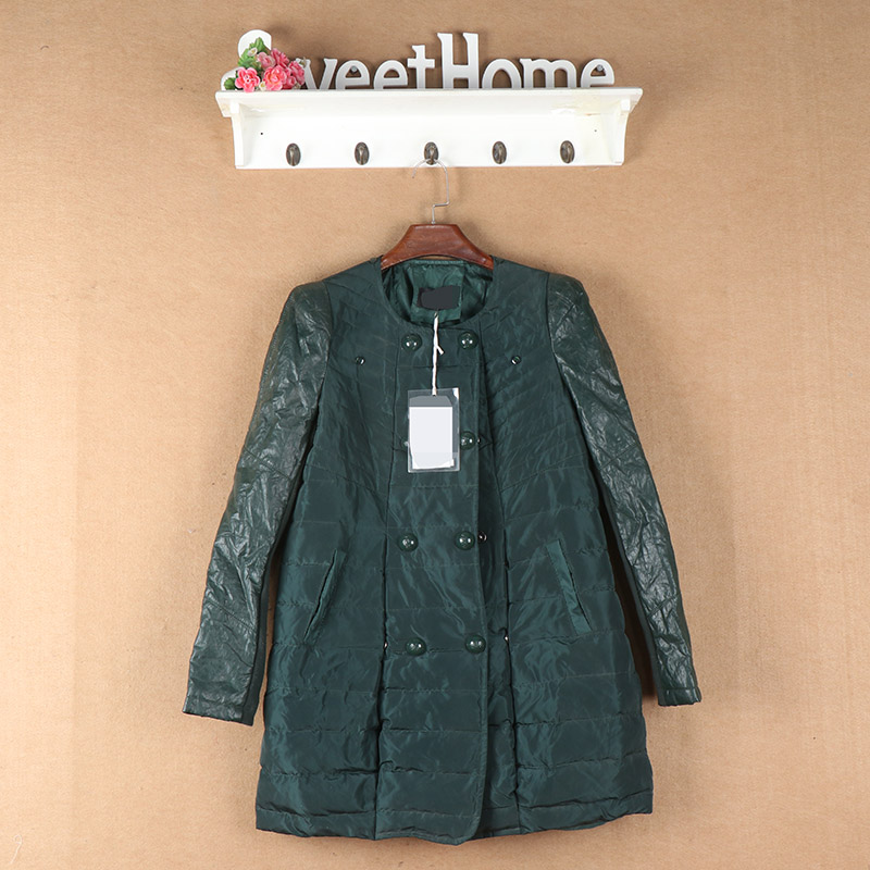 女士 圆领双排扣扣PU拼接加厚保暖时尚百搭羽绒服 L43|ruв категории Женская одежда, куртка - от Buy2taobao.com для оказания профессиональной услуги покупки агента Taobao