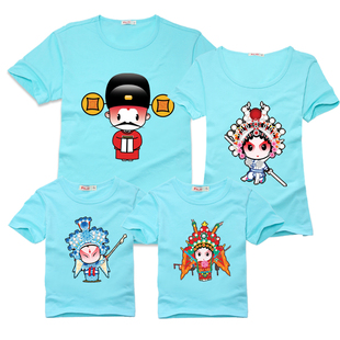  FeJa 亲子装春夏装全家装短袖T恤母女装新款一家三口京剧一家