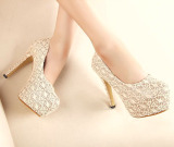 taobao english 2012 spring new high heels the golden black lace nightclub explosion models fine with shallow mouth waterproof shoes women