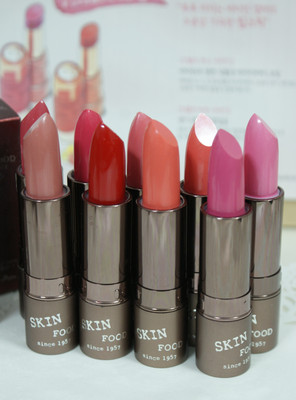 包邮正品超上色水润skinfood唇膏口红橘色玫红
